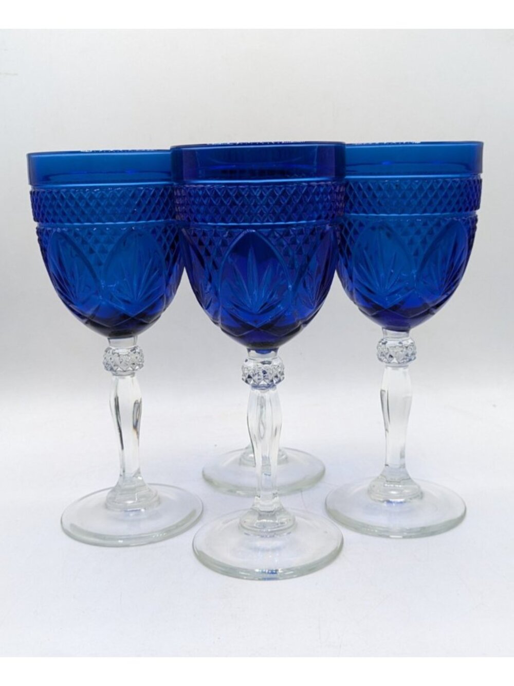 4 Cristal D’Arques France Durand Sapphire Cobalt Blue Wine Glass Goblets 8 oz